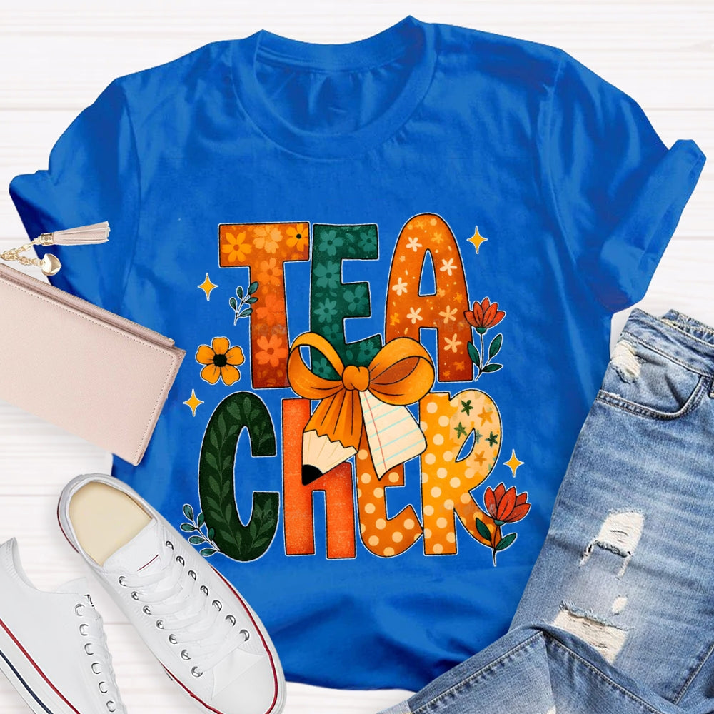 Colorful Flower Font Back To School Teacher T-shirt