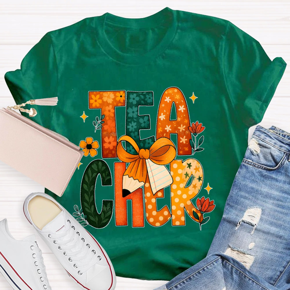 Colorful Flower Font Back To School Teacher T-shirt