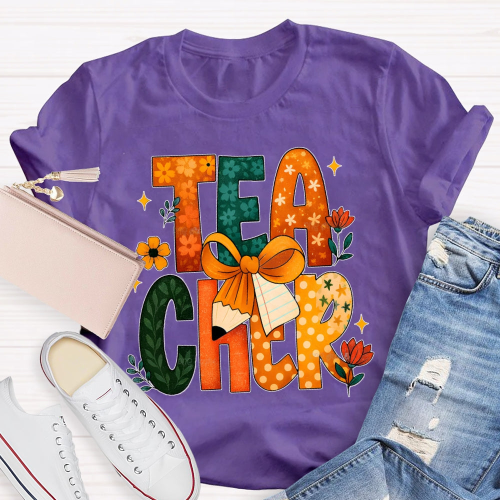 Colorful Flower Font Back To School Teacher T-shirt