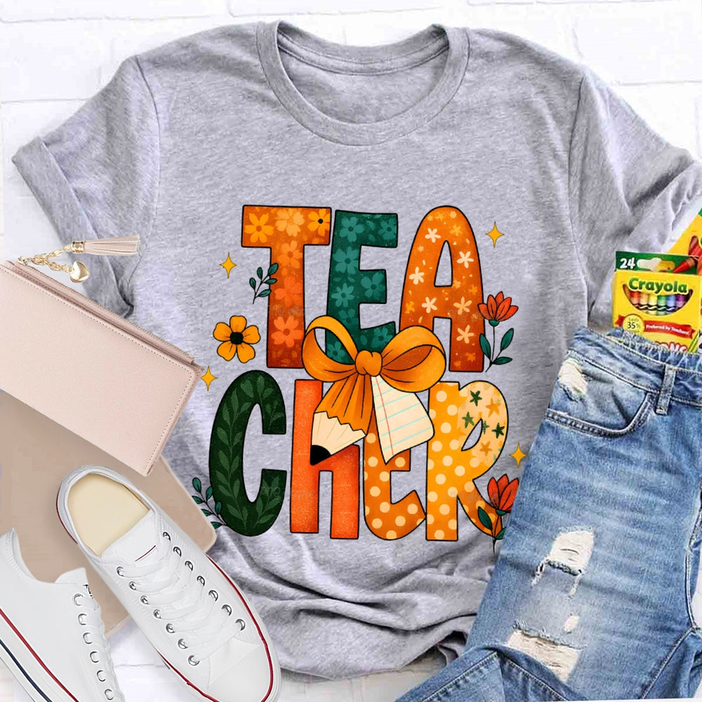 Colorful Flower Font Back To School Teacher T-shirt