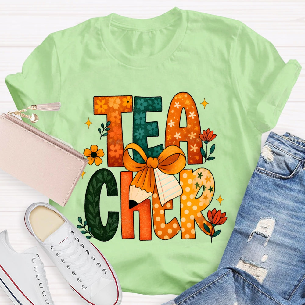 Colorful Flower Font Back To School Teacher T-shirt