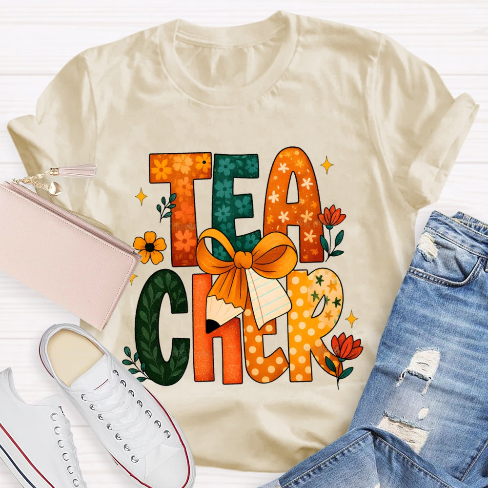 Colorful Flower Font Back To School Teacher T-shirt