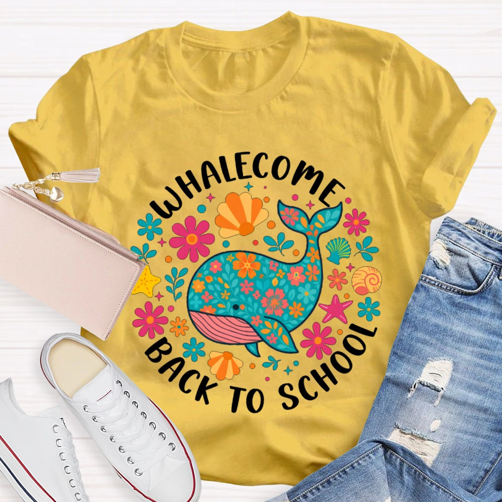 Whalecome Back To School Whale With Colorful Flowers T-shirt