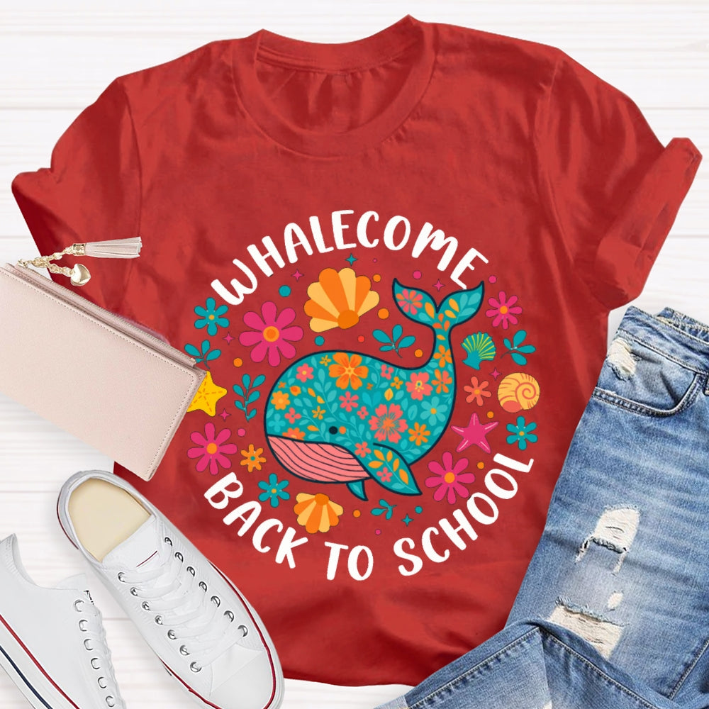 Whalecome Back To School Whale With Colorful Flowers T-shirt