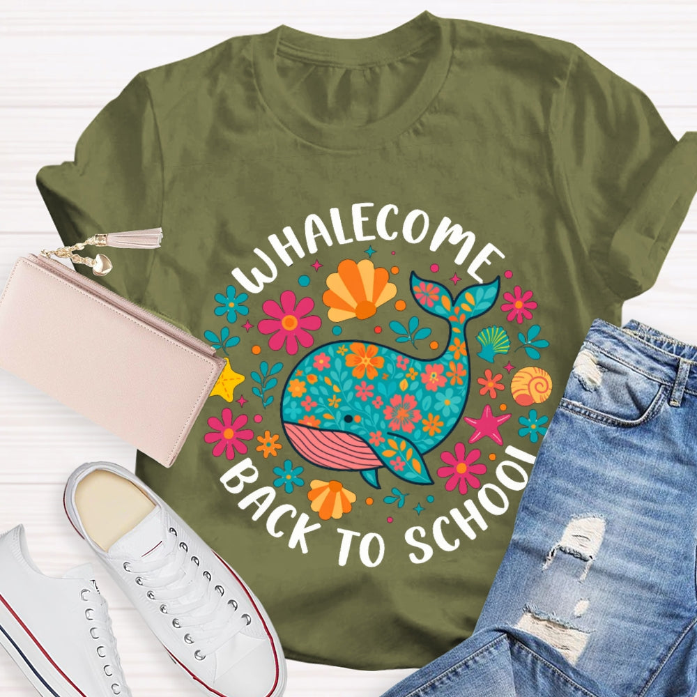 Whalecome Back To School Whale With Colorful Flowers T-shirt