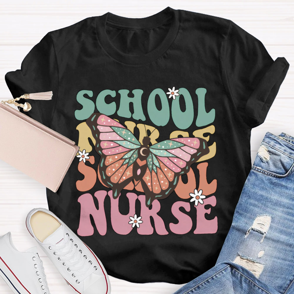 School Nurse Colorful Butterfly Print T-shirt