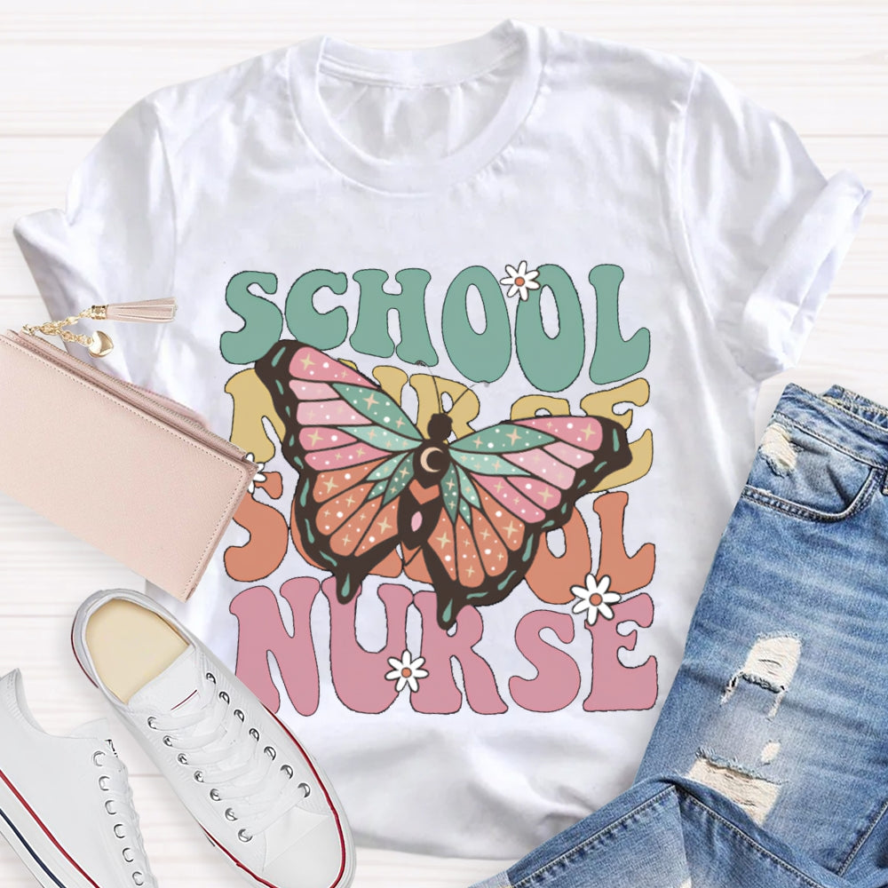 School Nurse Colorful Butterfly Print T-shirt