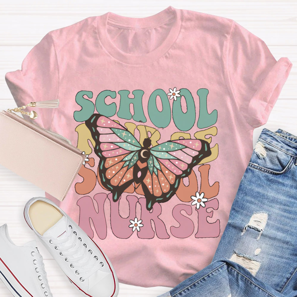 School Nurse Colorful Butterfly Print T-shirt