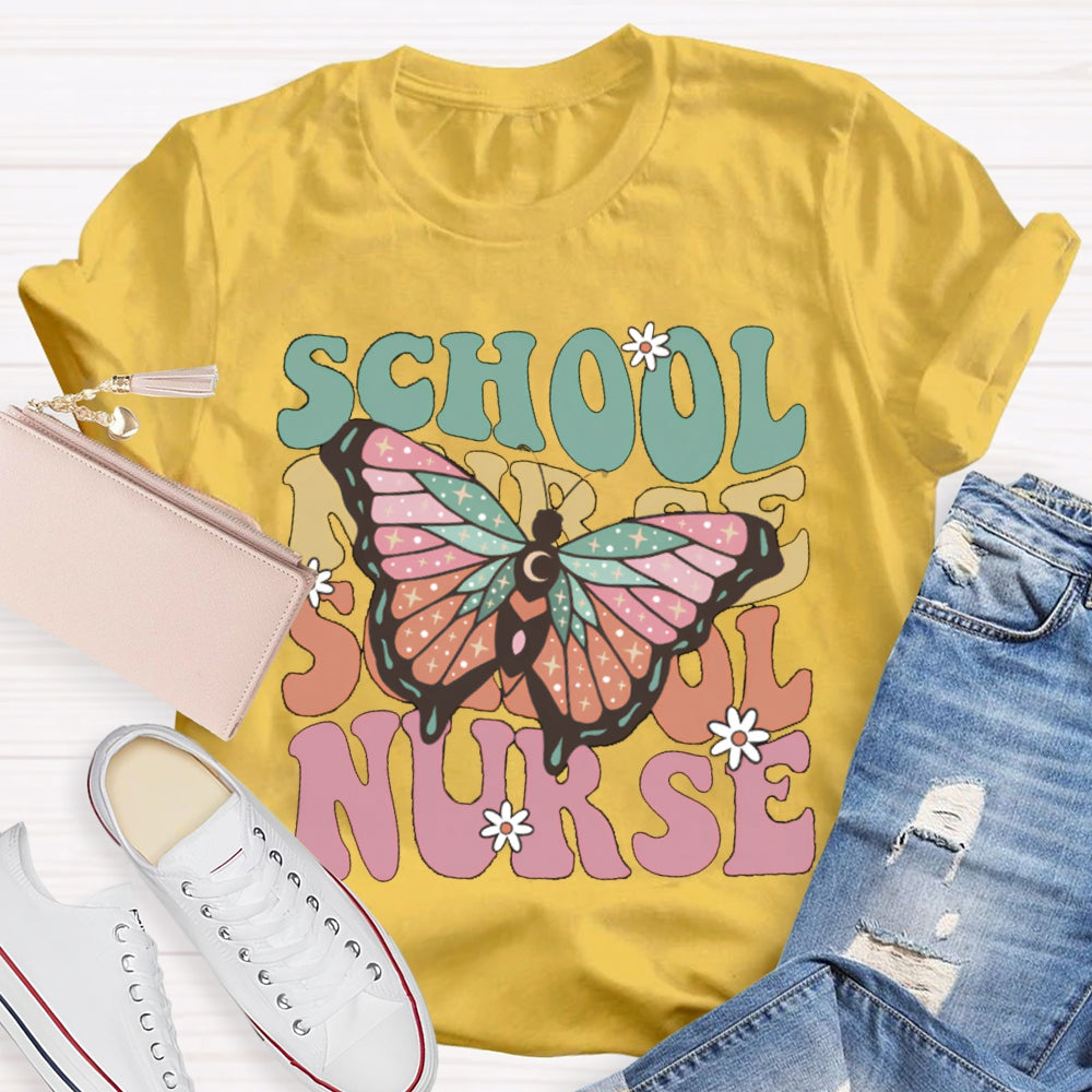 School Nurse Colorful Butterfly Print T-shirt