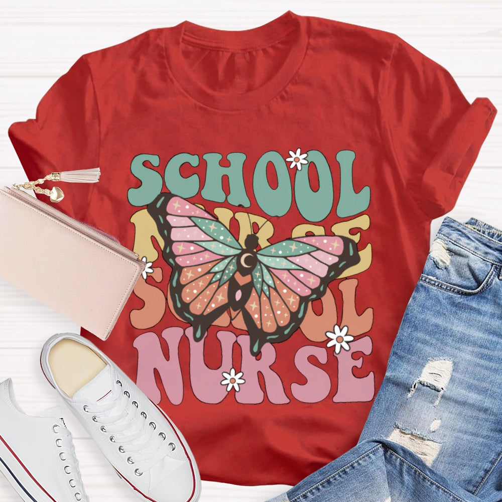 School Nurse Colorful Butterfly Print T-shirt