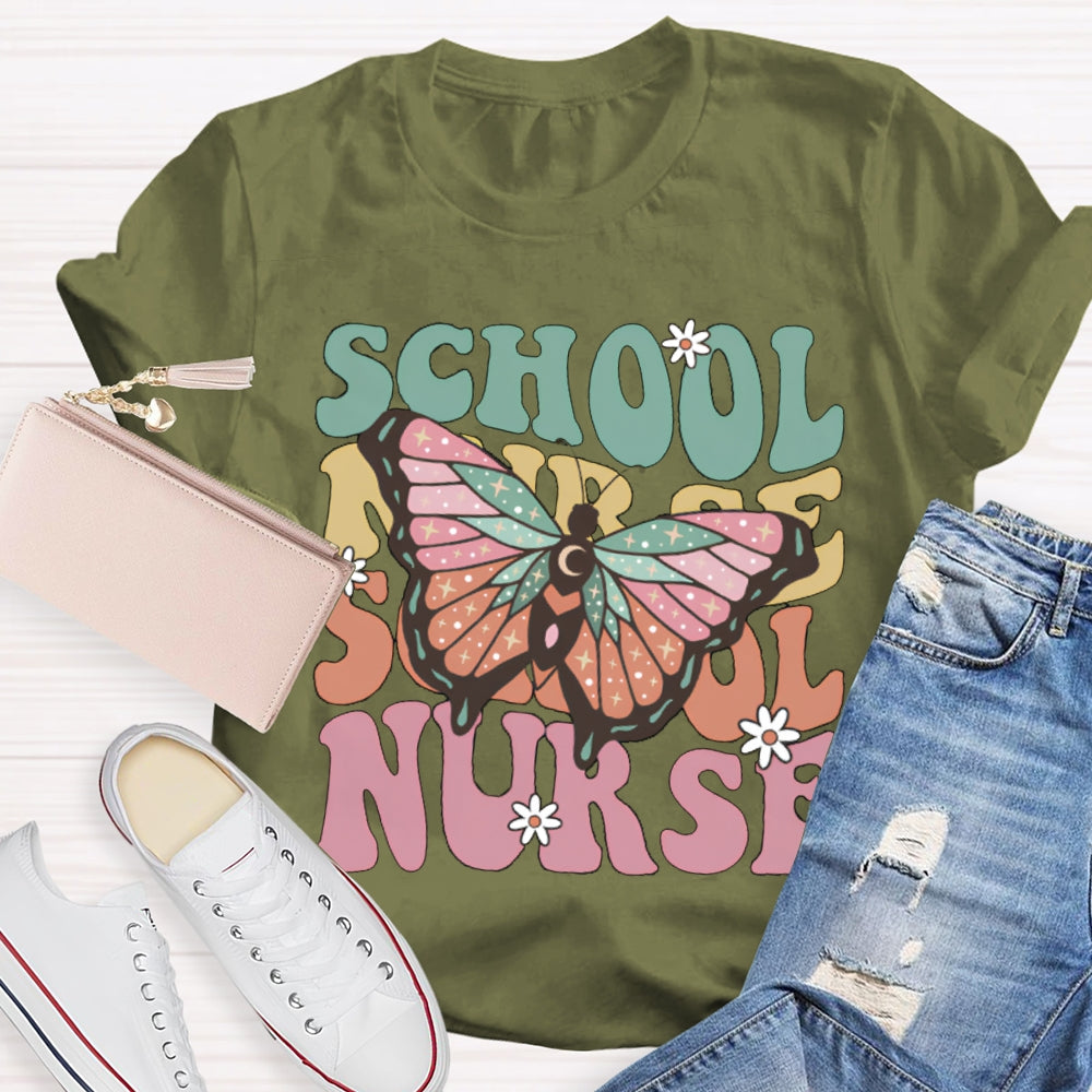 School Nurse Colorful Butterfly Print T-shirt
