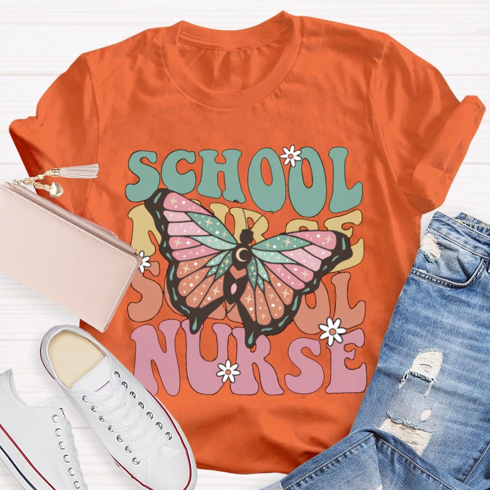 School Nurse Colorful Butterfly Print T-shirt
