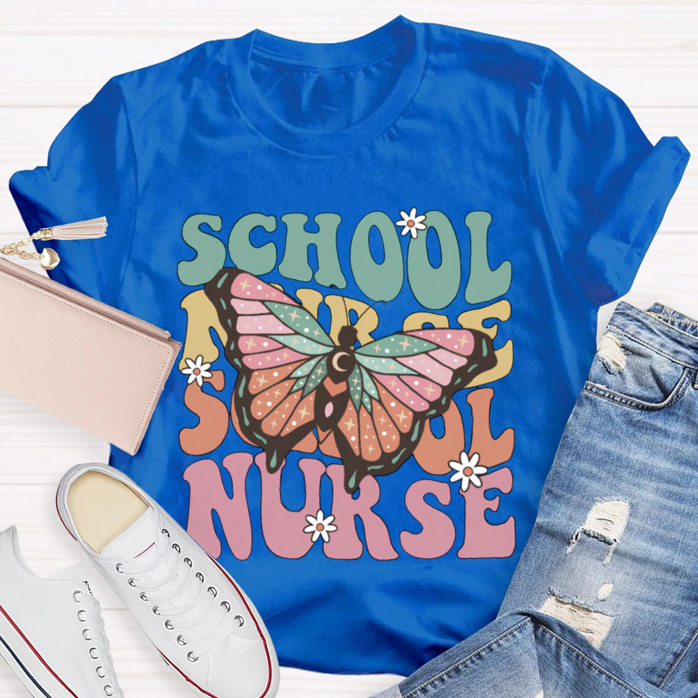 School Nurse Colorful Butterfly Print T-shirt