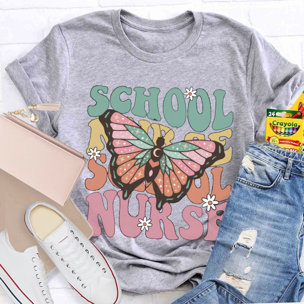 School Nurse Colorful Butterfly Print T-shirt