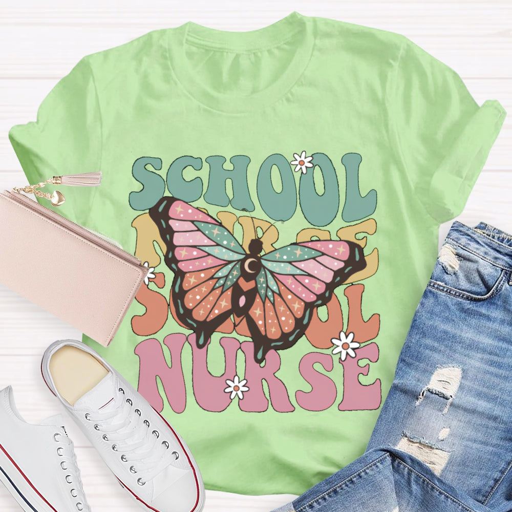 School Nurse Colorful Butterfly Print T-shirt
