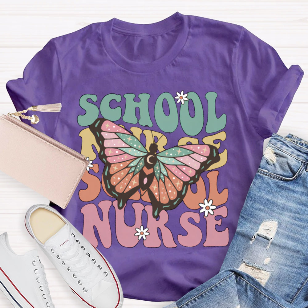 School Nurse Colorful Butterfly Print T-shirt