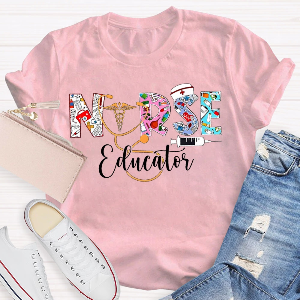School Nurse Educator Colorful Font Printing T-shirt
