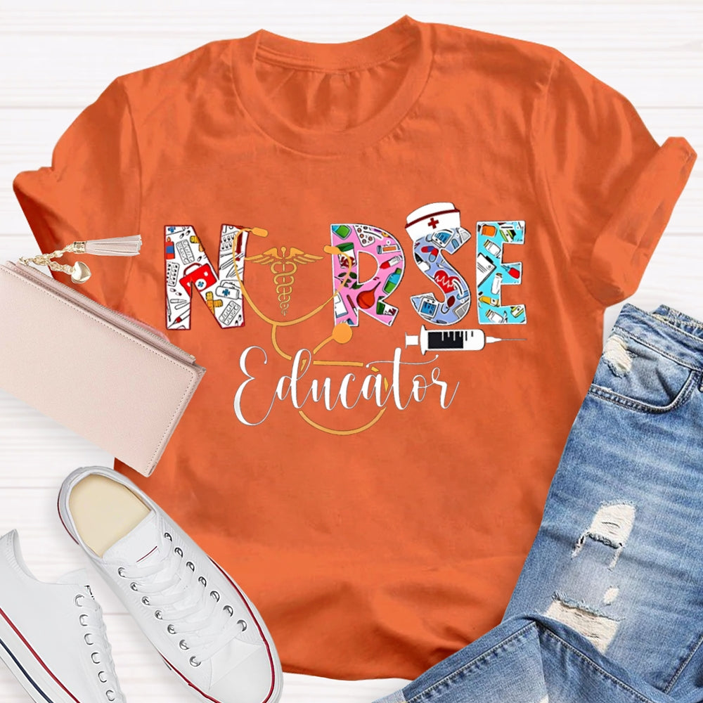 School Nurse Educator Colorful Font Printing T-shirt