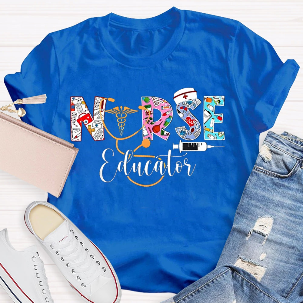 School Nurse Educator Colorful Font Printing T-shirt