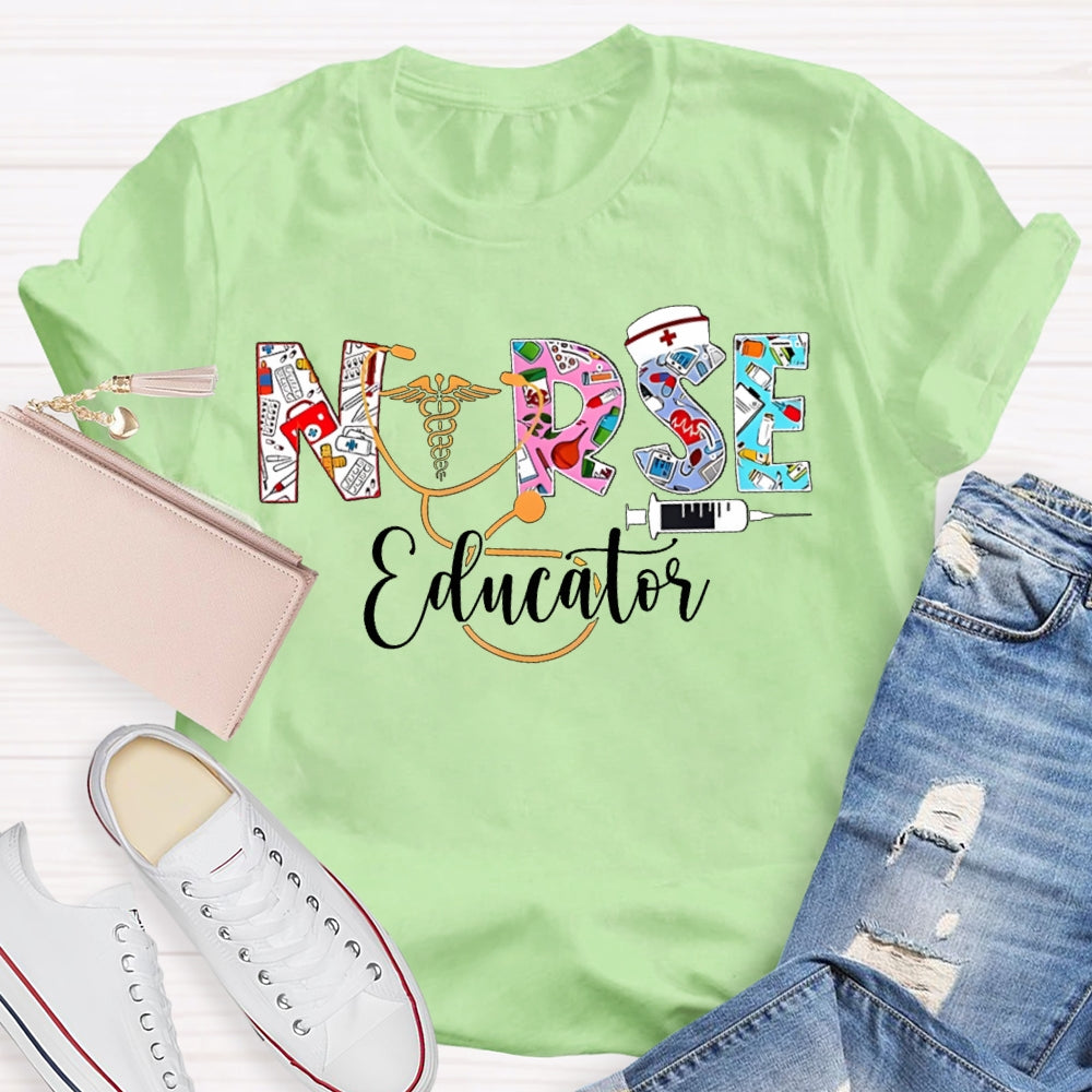 School Nurse Educator Colorful Font Printing T-shirt