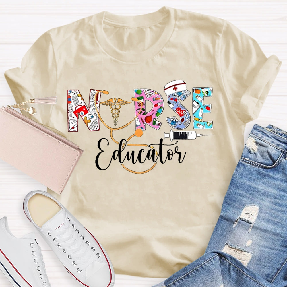 School Nurse Educator Colorful Font Printing T-shirt