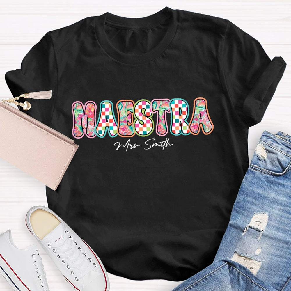 Personalized Name  Maestra Colorful Letters Spanish Teacher T-shirt