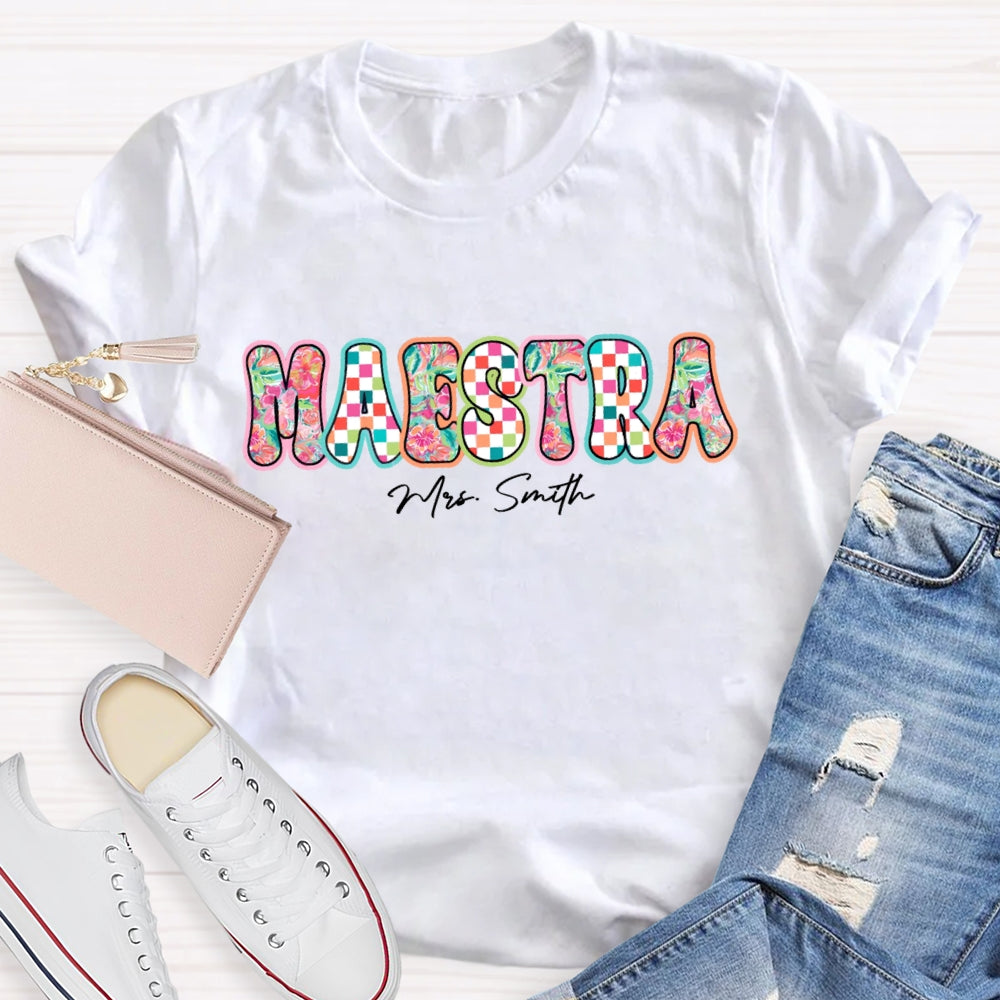 Personalized Name  Maestra Colorful Letters Spanish Teacher T-shirt