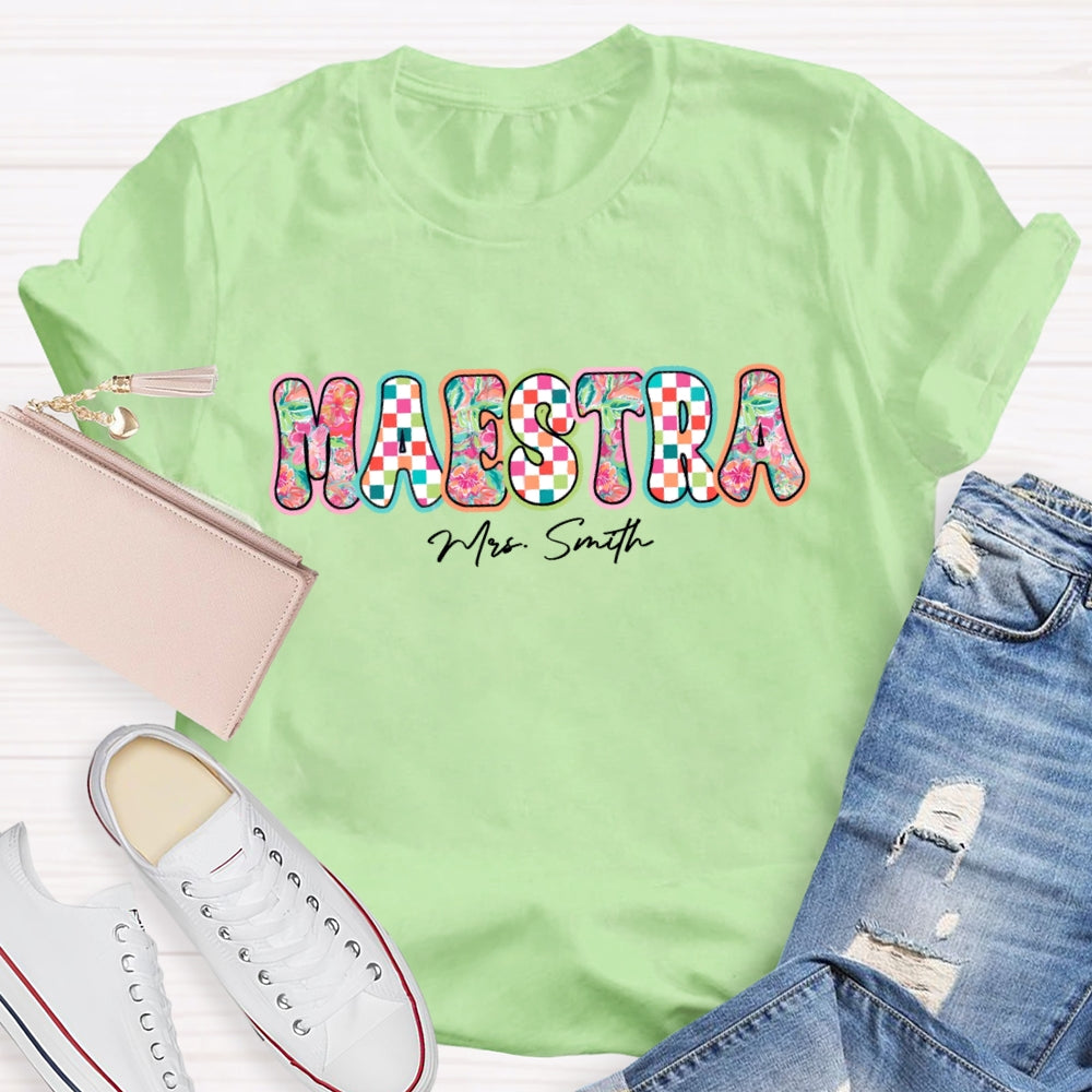 Personalized Name  Maestra Colorful Letters Spanish Teacher T-shirt