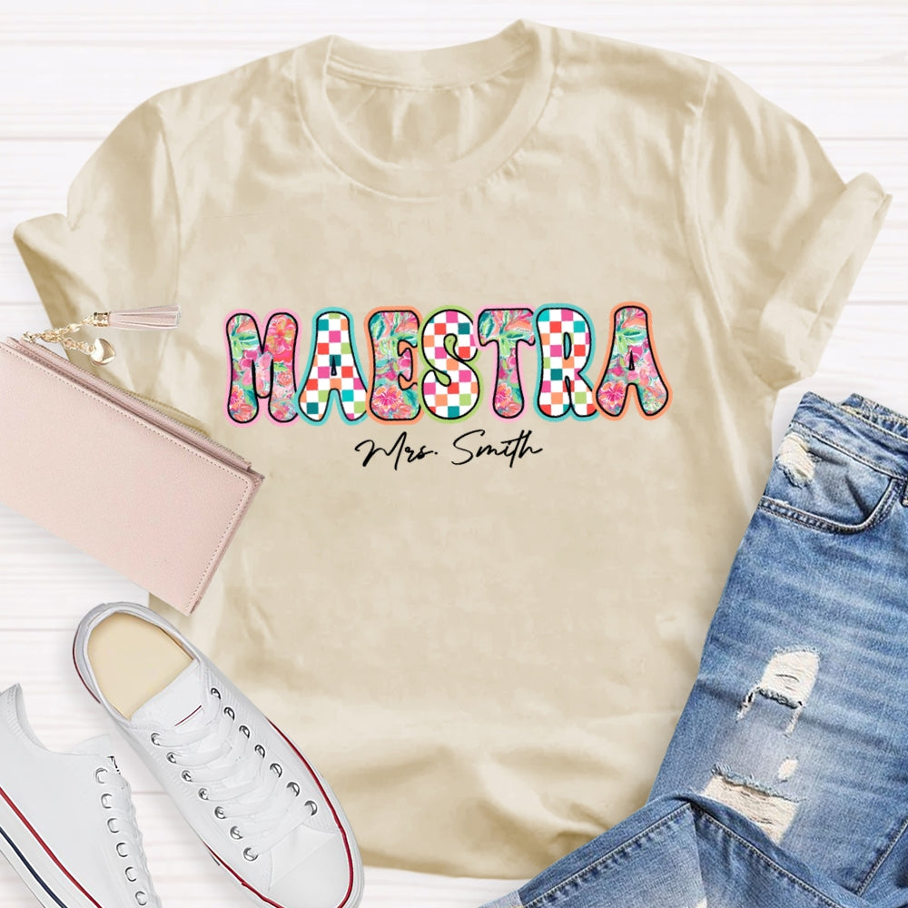 Personalized Name  Maestra Colorful Letters Spanish Teacher T-shirt