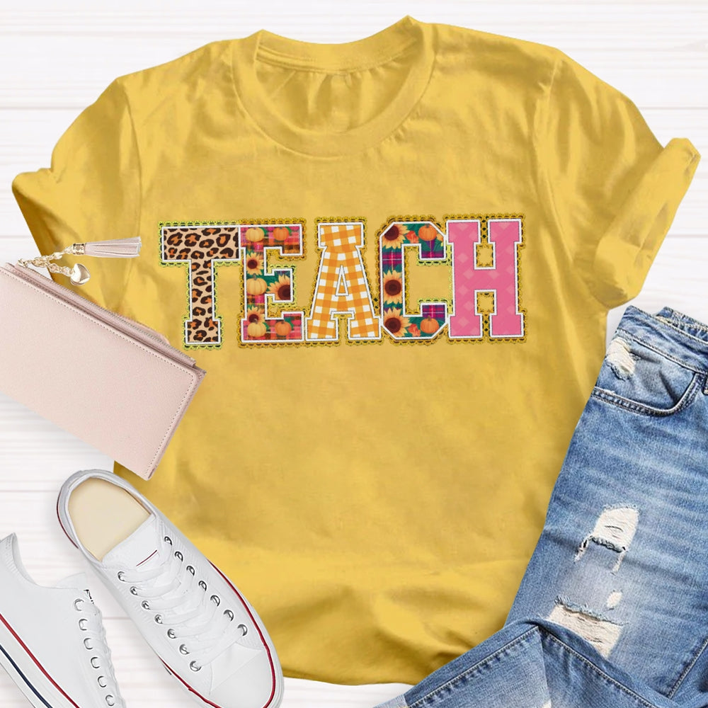Colors Floral Teach Leopard Print And Colorful Fonts Teacher T-shirt