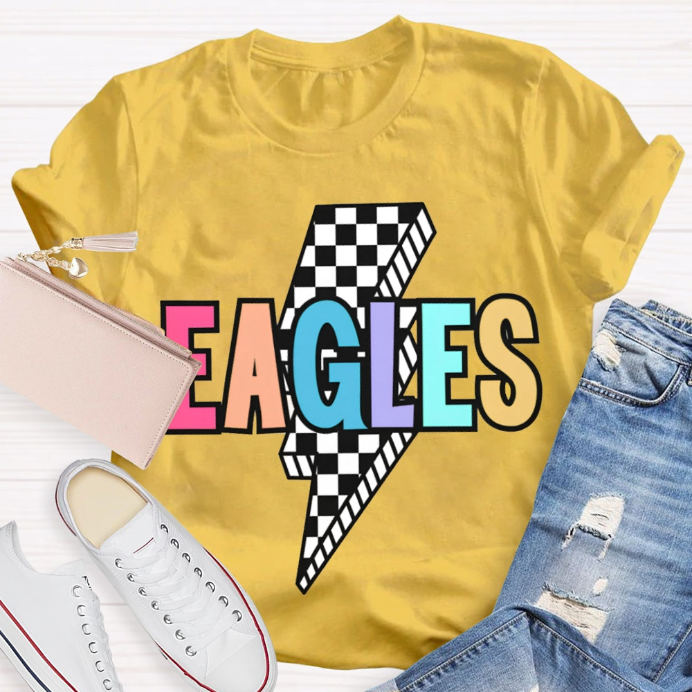 Personalized School Mascot Eagles Small Checkered Lightning Print T-shirt