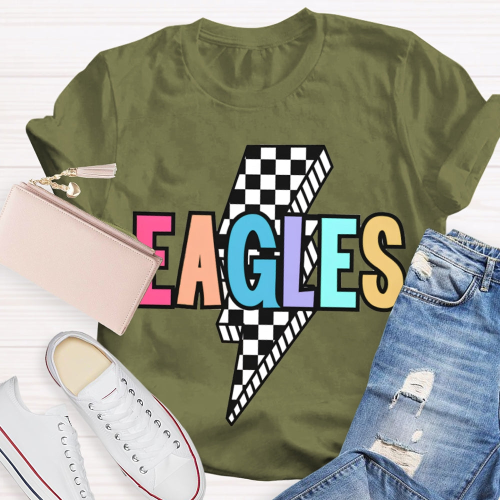 Personalized School Mascot Eagles Small Checkered Lightning Print T-shirt