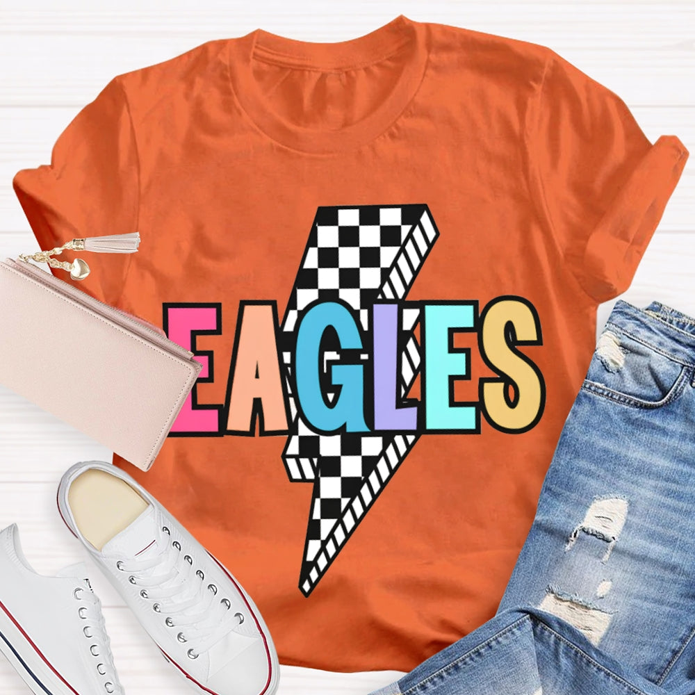 Personalized School Mascot Eagles Small Checkered Lightning Print T-shirt
