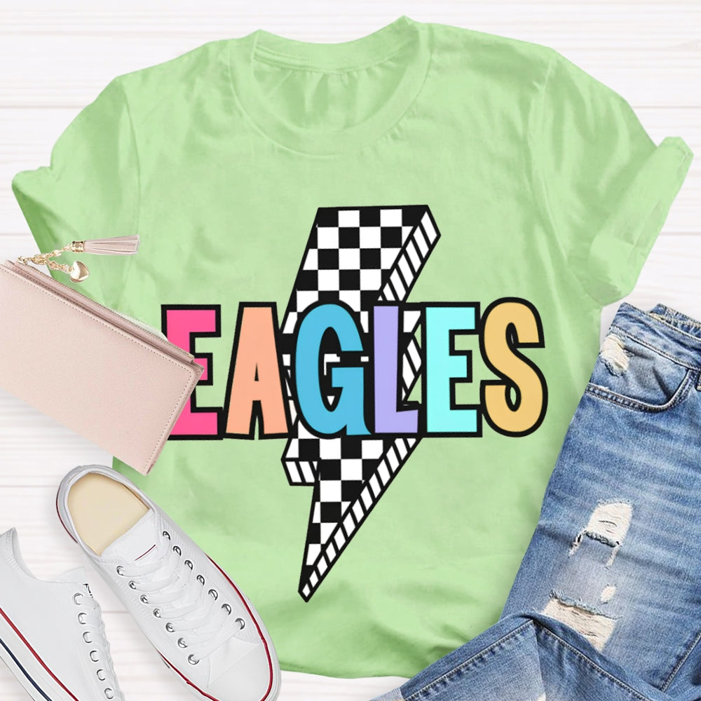 Personalized School Mascot Eagles Small Checkered Lightning Print T-shirt