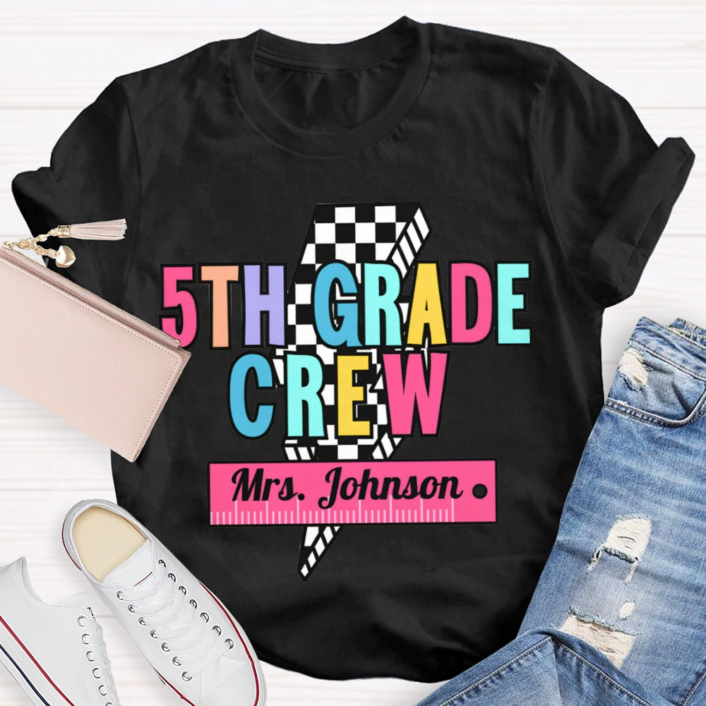 Personalized Name And Grade 5th Grade Crew Small Square Lightning T-shirt