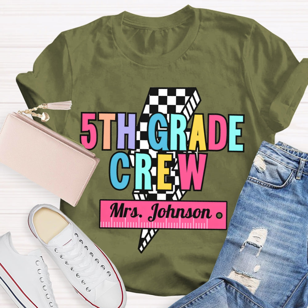 Personalized Name And Grade 5th Grade Crew Small Square Lightning T-shirt