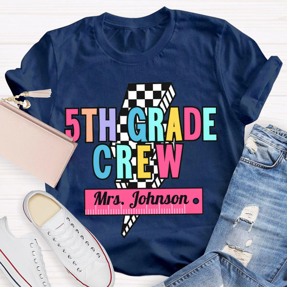 Personalized Name And Grade 5th Grade Crew Small Square Lightning T-shirt