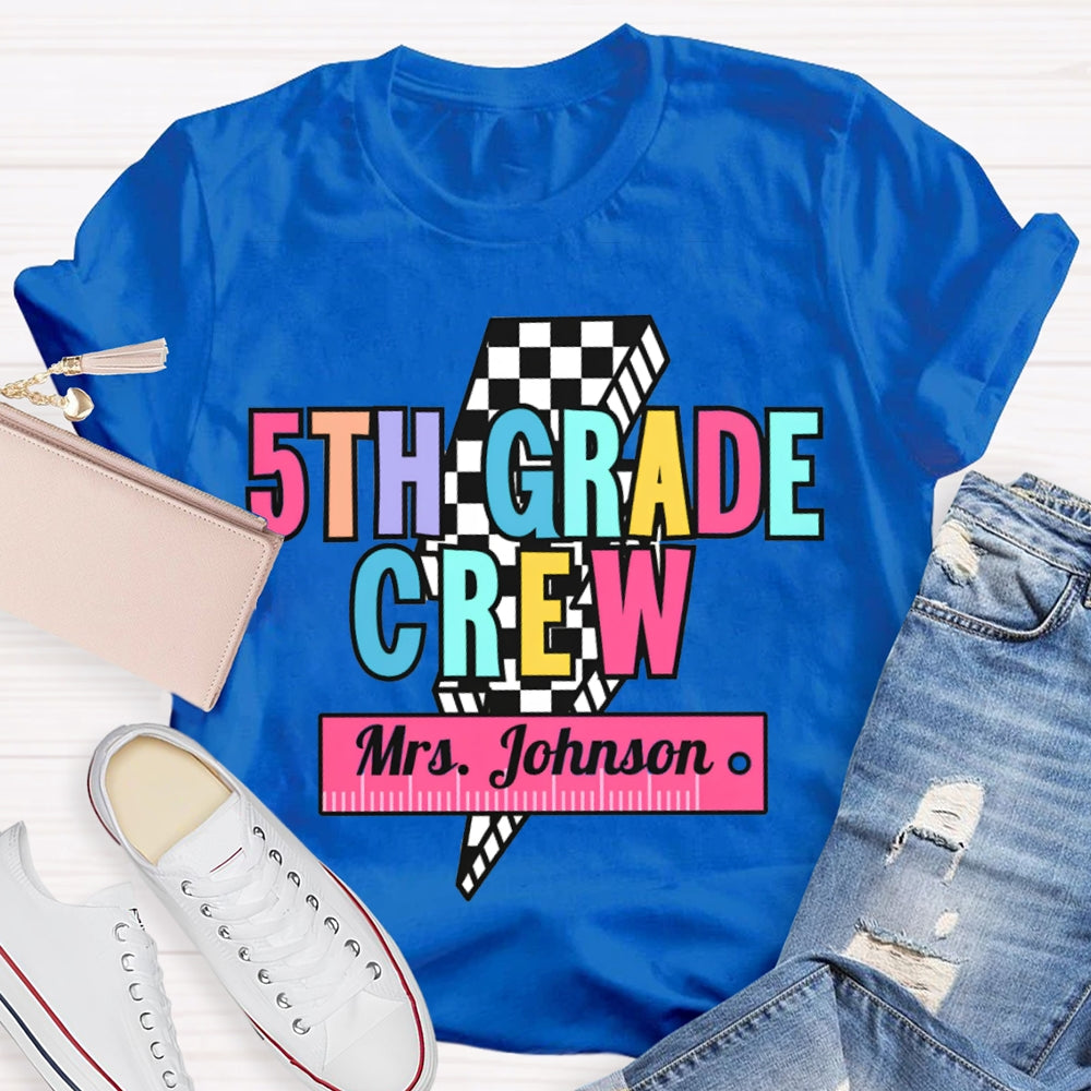 Personalized Name And Grade 5th Grade Crew Small Square Lightning T-shirt