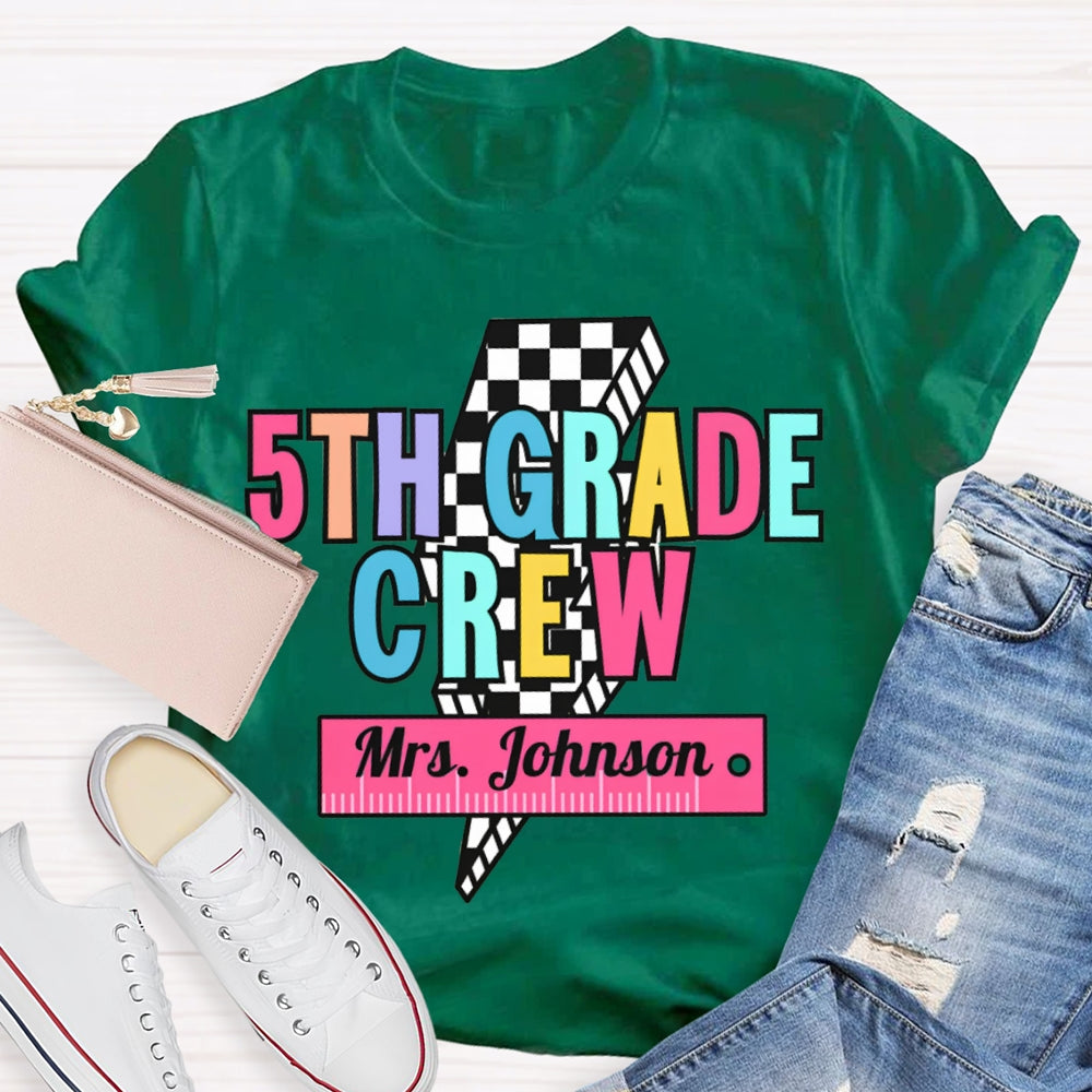 Personalized Name And Grade 5th Grade Crew Small Square Lightning T-shirt