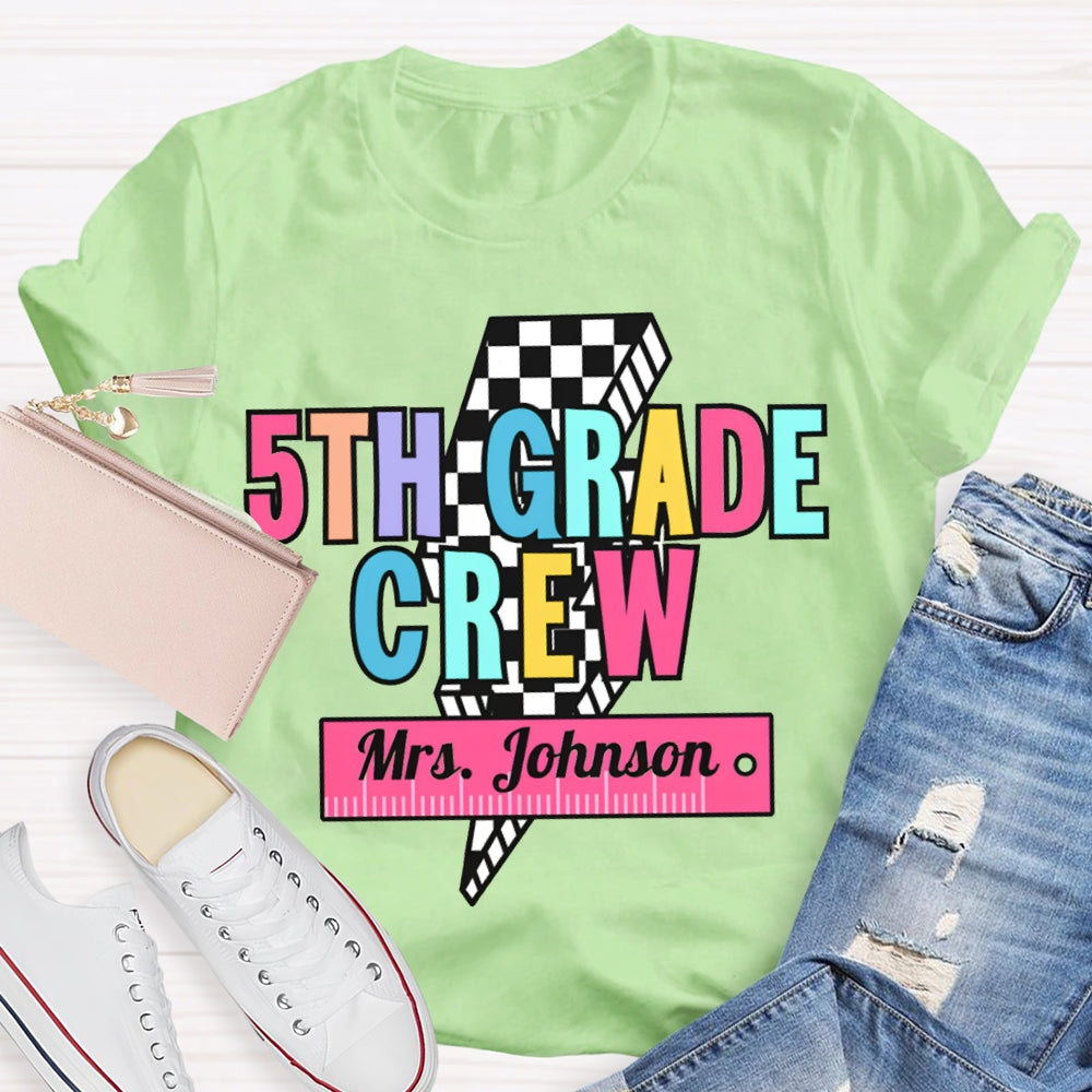 Personalized Name And Grade 5th Grade Crew Small Square Lightning T-shirt