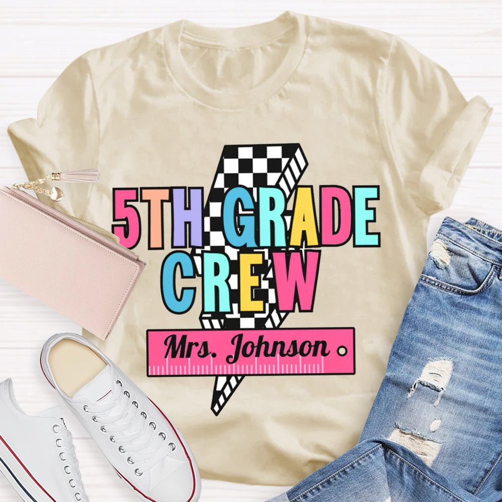 Personalized Name And Grade 5th Grade Crew Small Square Lightning T-shirt