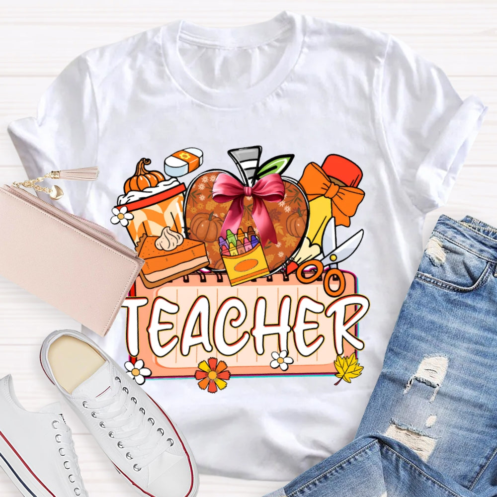 Back To School Colorful Apples And Cake Funny Halloween Teacher T-shirt