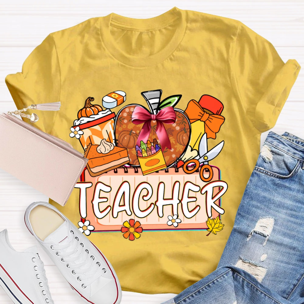 Back To School Colorful Apples And Cake Funny Halloween Teacher T-shirt