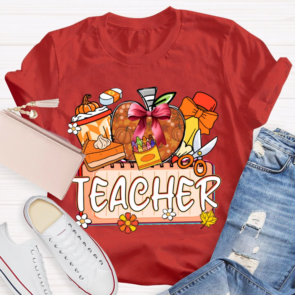 Back To School Colorful Apples And Cake Funny Halloween Teacher T-shirt