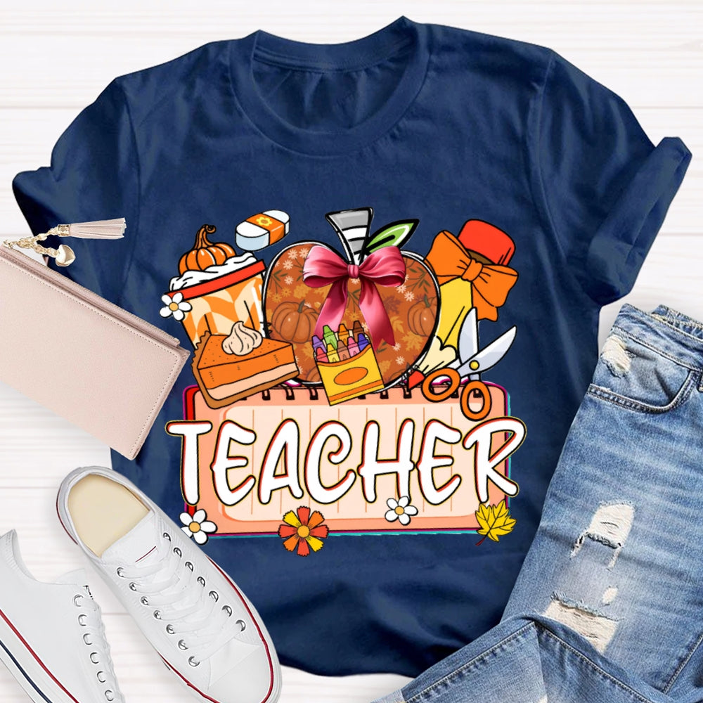 Back To School Colorful Apples And Cake Funny Halloween Teacher T-shirt