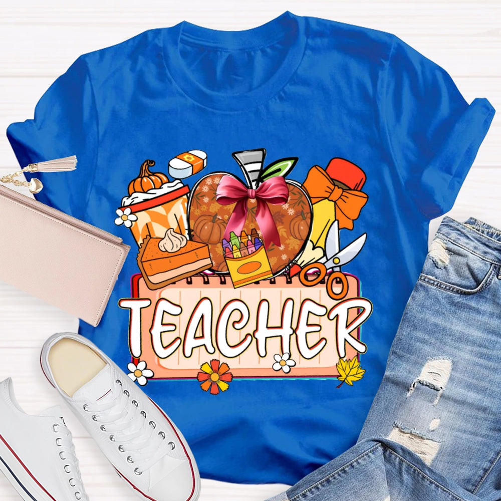 Back To School Colorful Apples And Cake Funny Halloween Teacher T-shirt