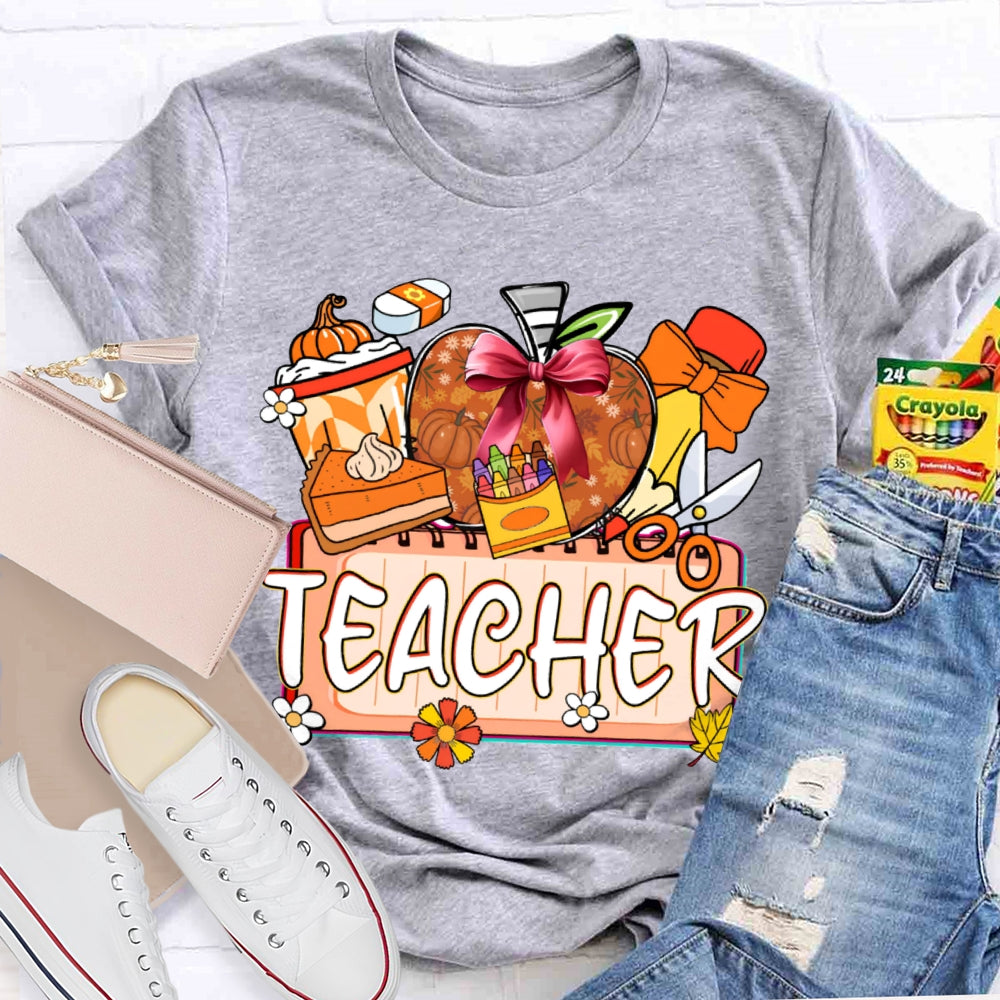 Back To School Colorful Apples And Cake Funny Halloween Teacher T-shirt