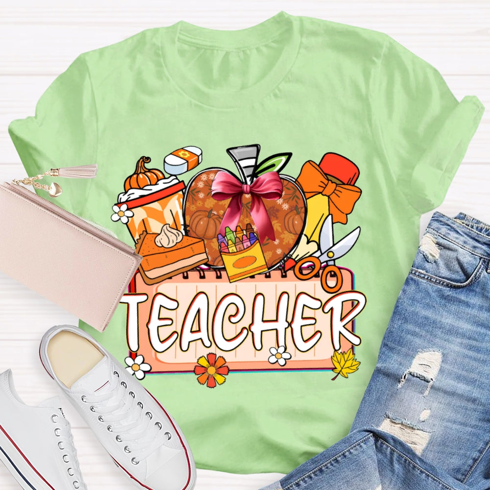 Back To School Colorful Apples And Cake Funny Halloween Teacher T-shirt