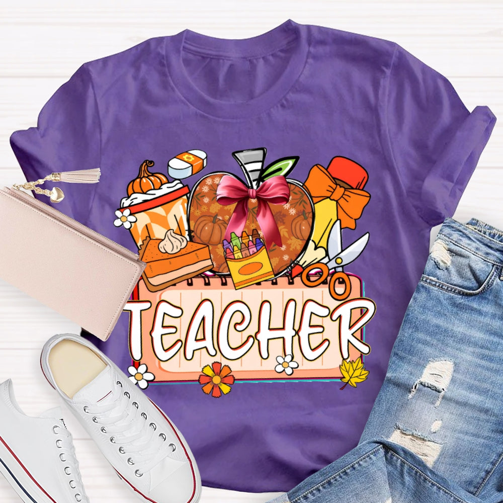 Back To School Colorful Apples And Cake Funny Halloween Teacher T-shirt