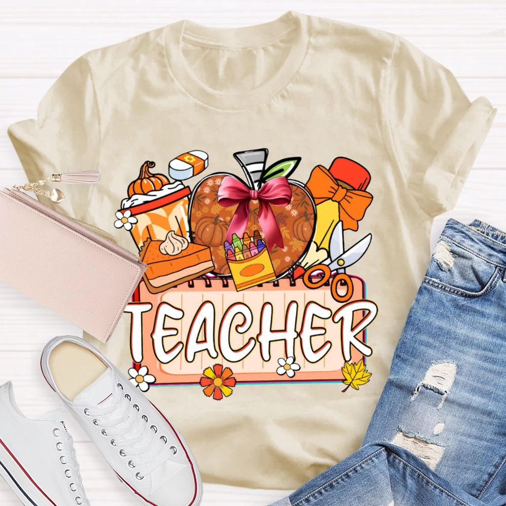 Back To School Colorful Apples And Cake Funny Halloween Teacher T-shirt